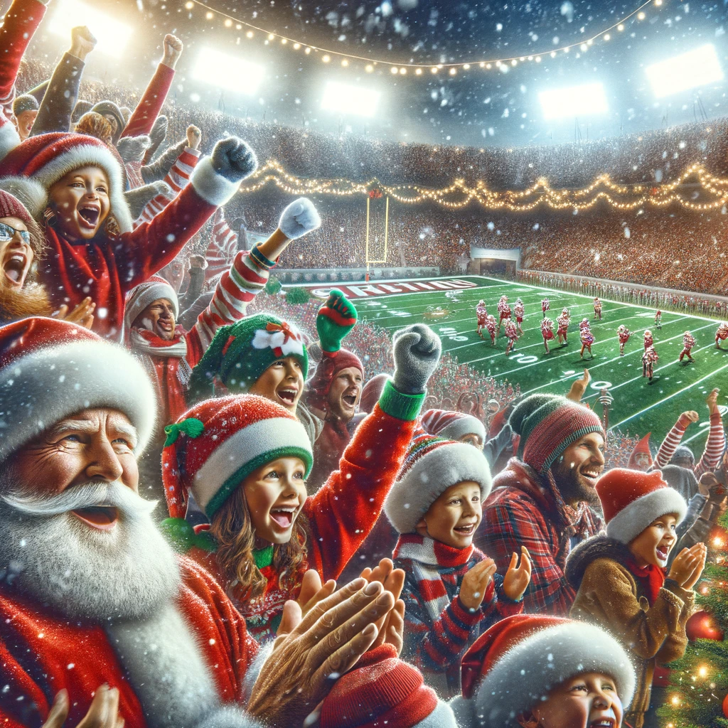 Crowd Celebrating at the Christmas Football Game