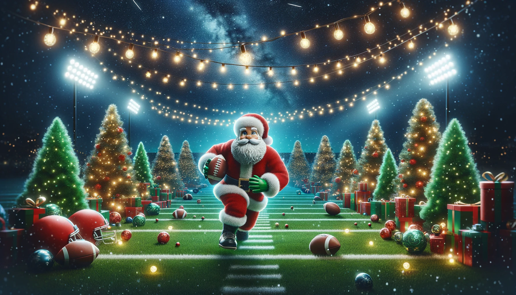 Festive Football Game with Santa Claus